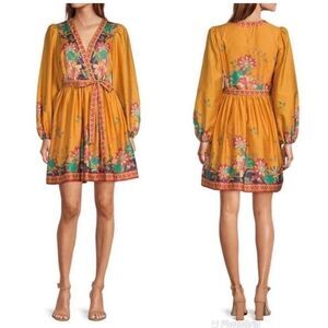 ANTONIO MELANI Emma Boho Paisley Mini Dress Long Sleeve Yellow Size 0 8 New‎